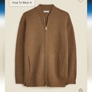 NWT J.Crew Women"s Full-zip flight sweater-jacket Sz S $188 Camel